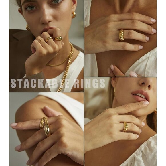 Women's Non Tarnish18K Gold Plated Stackable Thumb Chunky Gold Ring Set - Picture 8 of 8